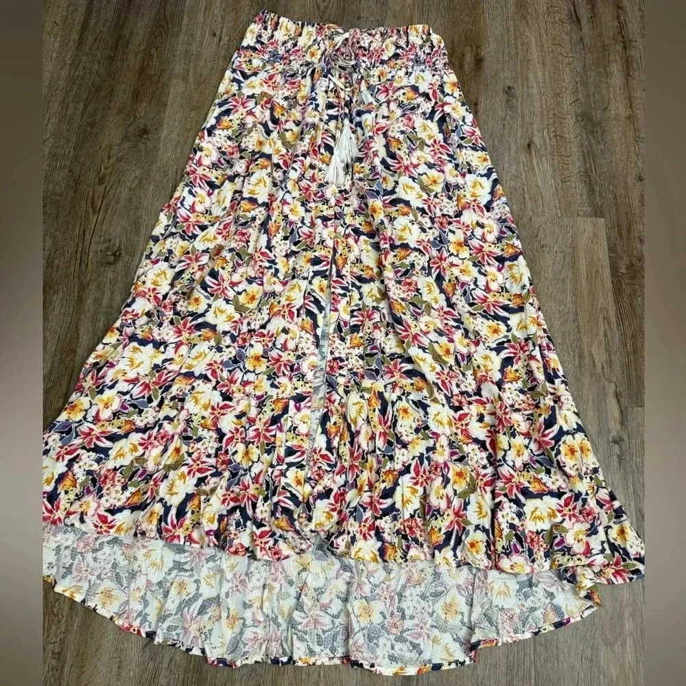 Rose & Rhyme • Floral Front Button Maxi Skirt